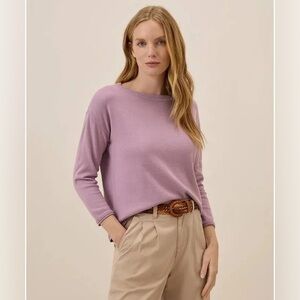 Pact Classic Fine Knit Wide Neck Organic Cotton Sweater in Lavender Purple Small